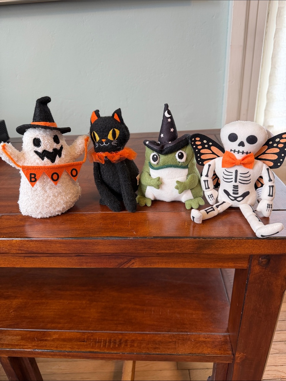 Full set of Halloween figures - ghost, black cat, frog, and skeleton
